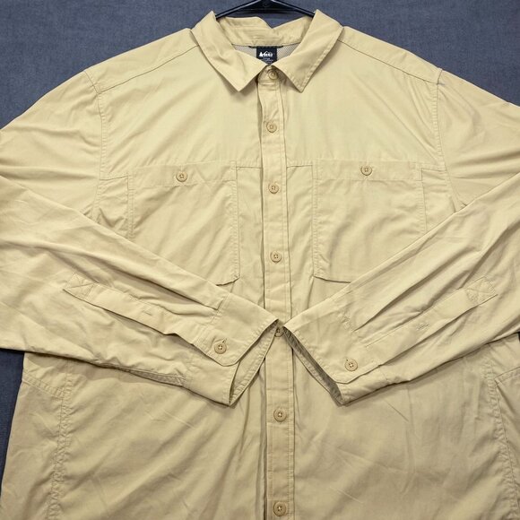 REI Co-Op Mens Yellow Long-Sleeve Button-Up Shirt Size Large Outdoor Hiking - Picture 3 of 14